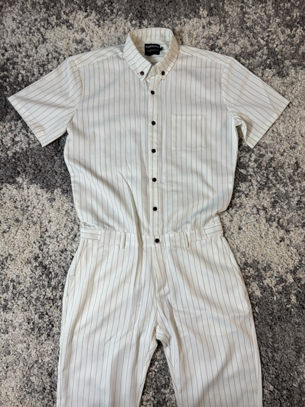 RomperJack, Men’s Short Sleeve Long Pants Black & White Stripe Jumpsuit Romper